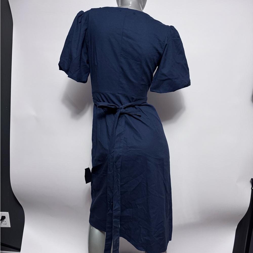 Lulu’s (NWT) Navy Blue Linen Wrap Front Cutout Midi Dress - Picture 7 of 7